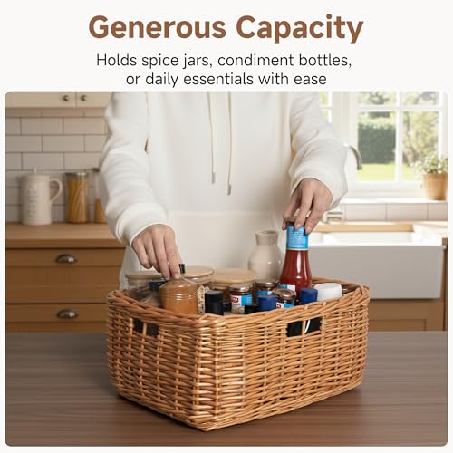 StorageWorks Pantry Baskets, Willow Storage Baskets for Organizing, Shelves, Pantry Organizers and Storage, Light Brown, 16 ½"L x 13"W x 7 ½"H - color: Willow(Light Brown), size: 16 ½"L x 13"W x 7 ½"H