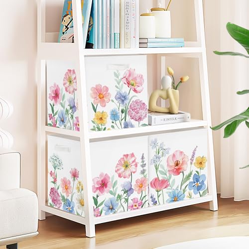 Clastyle Flowers Storage Cube Organizer Set Handle Closet Clothes Cube with Metal Frame Foldable Parents Organizer Storage Basket for Book Toy,Watercolour,11.8x11.8x11.8 in - color: Watercolour