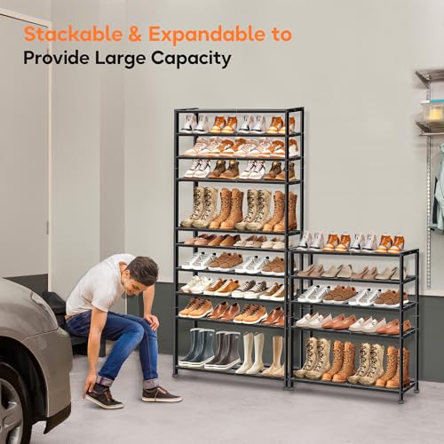 KEETDY 5-Tier Heavy Duty Shoe Rack for Garage Entryway, Stackable Shoe Organizer for 25 Pairs Men Boots, Shoe Rack for Closet Metal Shoe Storage Shelf, Floor, Hallway (Black)