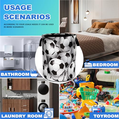 Soccer Ball Laundry Basket Oxford Cloth Funny Ball Laundry Hamper With Handle Foldable Portable Clothes Storage Basket 18.9 X 16.5 In Storage Bag For Laundry Room/Bathroom/Bedroom/Dormitories - color: Soccer Ball