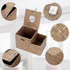 Sumnacon Tissue Box Cover Square Tissue Box Woven Seagrass Tissue Box Holder with Side Organizer, Rustic Tissue Holder for Living Room Bathroom Bedroom Kitchen Office Table Desk, Coffee - color: Coffee