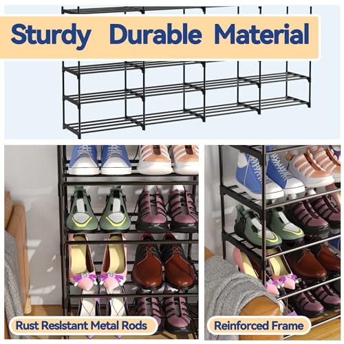 Large Shoe Rack Organizer, 4-Row 8-Tier Tall Shoe Storage Shelf for Closet, Entryway, Garage, Metal Free Standing Shoe Holder for 56-64 Pairs Shoes, Sturdy Stackable Shoe Stand for Bedroom - size: 4 Row 8 Tier