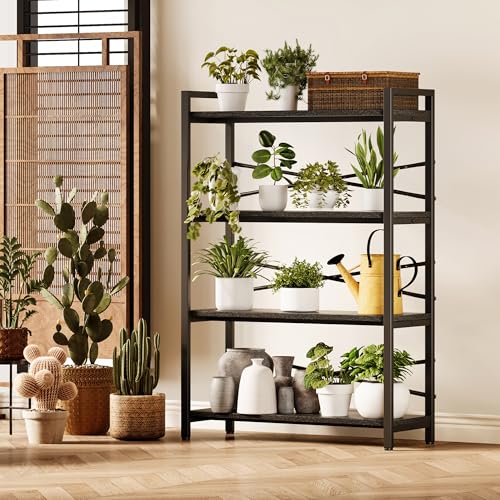 4 Tier Bookshelf 31.49" Width, Tall Book Shelf Storage and Organization, Wooden and Metal Industrial Bookcase, Large Book Shelves for Home Living Room Bedroom Office Storage(Black) - color: Black, size: 4 Tier - 31.5" W