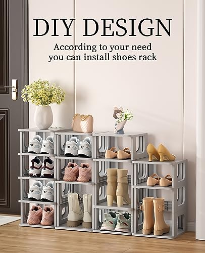 HAIXIN 5-Tier Shoe Rack - Durable Space Saving Shoe Storage Stand for Closet, Entryway, Hallway, Dorm, Bathroom - Grey (Pack of 2) - color: Grey, size: 5 Tier (Pack of 2)