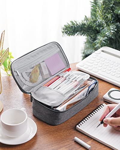 YOKUMA Pencil Case,Large Capacity Pencil Pouch,Aesthetic Zipper Pencil Box, Back to School Supplies for College Student Teen Adults,Travel Essentials,Electronic Cable Organize - color: Grey