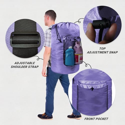 Laundry Bag with Shoulder Straps and Mesh Pocket Laundry Backpack Large Portable Laundry Hamper for College Laundromat Apartment - color: Purple