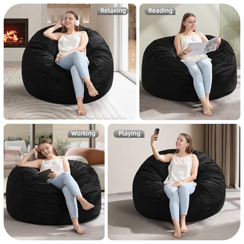 Hobestluk 3FT Bean Bag Chair Giant Bean Bag Chairs for Adults Large Bean Chairs with Removable Cover, Beanbag Chair with Filler, Adult Bean Bag Chairs for Living Room, Bedroom - color: Black, size: 3FT - 36" x 36" x 22"