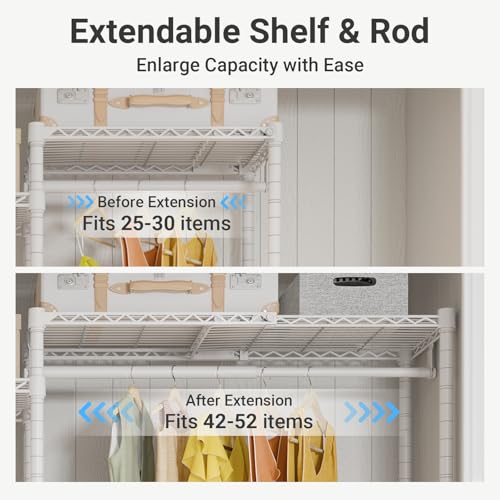 VIPEK X3 Plus Large Expandable Closet Rack Adjustable from 5'10" to 8'8" with Extendable Shelves and Hanger Rods, Freestanding Clothing Racks Modular Closet Systems Wardrobe, Max Load 1360LBS, White - color: White, size: X3 Plus