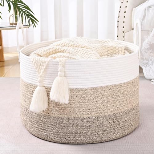 Extra Large Toy Basket, 20"x13" Kids Toy Storage for Playroom Classroom Nursery, Woven Rope Blanket Basket with Handles, Stuffed Animal Organizer & Dog Toys Basket, Jute - color: Jute - Wide