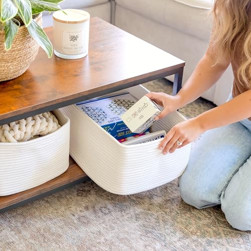 NaturalCozy Storage Baskets 16.8”x13”x7.6” Cotton Rope Woven Baskets for Organizing 3-Pack | Toy Storage Bins | Basket for Shelves, Laundry, Blanket, Clothes, Closet, Kitchen, Bathroom, Gifts - color: Off White