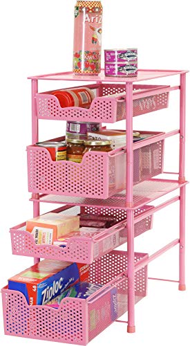 Simple Houseware Stackable 2 Tier Sliding Basket Organizer Drawer, Pink - color: Pink, size: 2-Tier