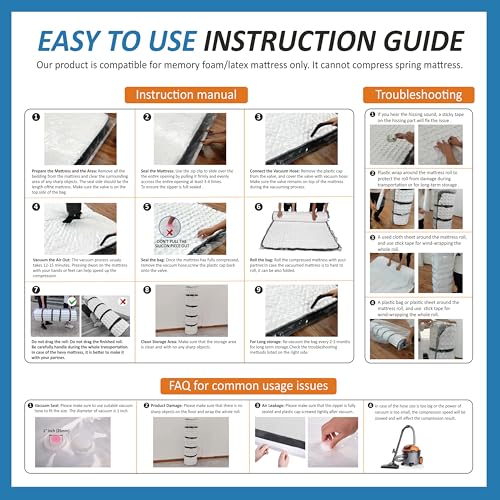 Storage Logic Foam Mattress Vacuum Bag with 4 Adjustable Packing Straps for Moving, Storage, Shipping, Vacuum Seal Mattress Bag with Packaging Straps (Twin/Twin XL) - size: Twin/Twin-XL
