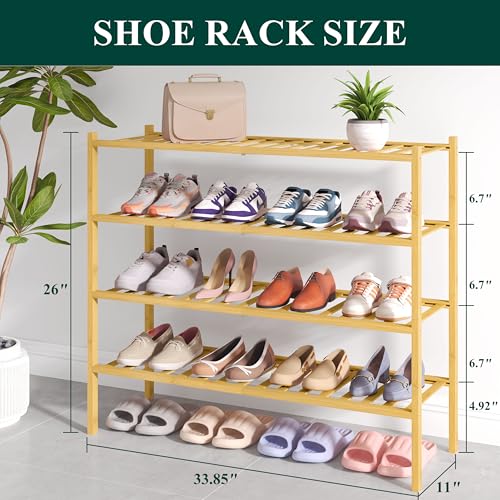 Smiry Bamboo Shoe Rack for Closet, 4 Tier Long Wooden Stackable Shoe Organizer, Free Standing Shoes Storage Shelf for Entryway, Front Door Entrance, Natural - color: Natural, size: 4 Tier - Long
