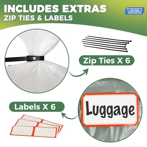 Storage Standard 6-Pack Large Clear Plastic Bags for Storage - Waterproof Extra Large Plastic Bags with Zip Ties, Heavy-Duty Cover for Luggage, Suitcases, Strollers & Travel Gear - 40 x 60 Inches - size: 40'' x 60''