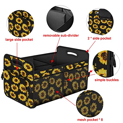 Femuar Car Trunk Organizer with 72L Large Capacity Waterproof Collapsible and 11 Pockets, Trunk Organizer for Car SUV/Jeep/Sedan, Large Size, Sunflower - color: Sunflower, size: Large