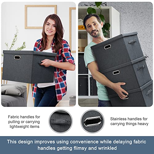 Graciadeco Large 17" 36 Quart Collapsible Stackable Storage Bins with Lids, 3 Packs Dark Gray Foldable Fabric Closet Storage Boxes with Lids, Heavy-duty Linen Cube Baskets(17x12x11) - color: Dark Gray, size: Large -3 Pack