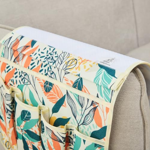 Sofa Armrest Organizer Non-Slip Arm Chair Hanging Caddy Remote Control Holder for Magazine,Tablet, Phone, Books, Glasses(BigLeaf,13in) - color: BigLeaf, size: 35"x13"