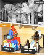 Mythinglogic Metal Under Sink Organizer and Storage, 2 Tier Under Sink Organizer, Pull Out Under Cabinet Organizer Shelf for Kitchen Bathroom and Laundry Room