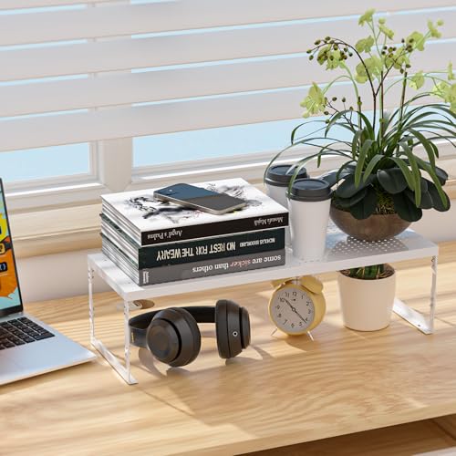 Jojocross Adjustable Stackable Metal Storage Shelf Organizer - Expandable Wire Rack with Perforations for Kitchen, Pantry, Bathroom, Cabinet & Office-Compact, Durable & Sturdy (2PACKS/Large/White) - color: 2packs/Large/White, size: Large