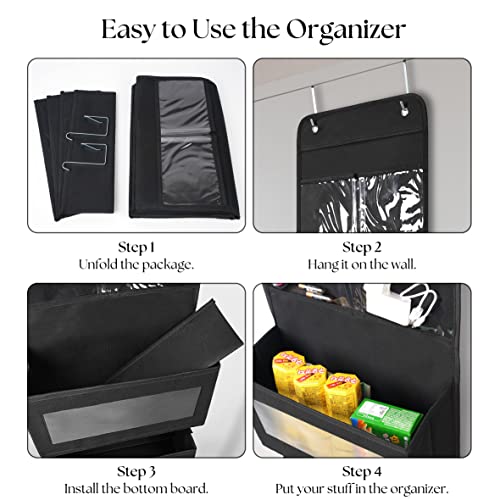 Giraffe Creation Over Door Organizer with 4 Large Capacity Pockets, Hanging Organizer Storage for Closet Bathroom Nursery Bedroom Dorm, Toys Cosmetics Sundries and Baby Essentials, Black - color: Black