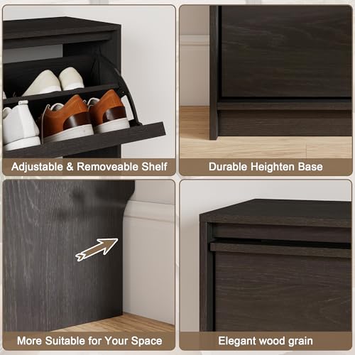 Shoe Storage Cabinet for Entryway with 4 Flip Drawers, Wooden Shoe Organizer Cabinet with Adjustable Shelf, Slim Freestanding Shoe Rack for Entryway, Hallway, Living Room, Black - color: Black