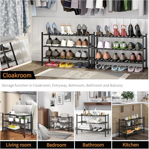 Shoe Rack, 3-Tier Bamboo Stackable Shoe Shelf Storage Organizer, Shoe Stand for Closet, Entryway and Hallway - color: Black, size: 3-Tier-Standard