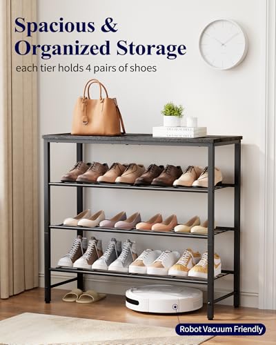 Kitsure Shoe Rack for Closet, Shoe Organizer with Leveling Feet, Sturdy & Rust-Proof Shoe Storage for Entryway, Bedroom, Living Room, 29.5" x 11.4" x 24.8", Black - color: Black, size: 29.5" x 11.4" x 24.8"