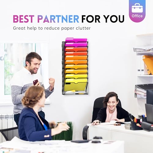 11-Tier Wall File Organizer, Wall File Holder Mesh Mail Organizer for Papers, Folders, Letters, Magazine Rack for Office Home Classroom, Black 2 Pack