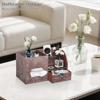 Square Tissue Box Cover with Drawer Storage and Tray on Top, PU Leather Tissues Cube Boxes Holder, Modern Nightstand Organizer Caddy, Remote Control Holder for Bathroom, Bedside, Office, Home - color: Archaize