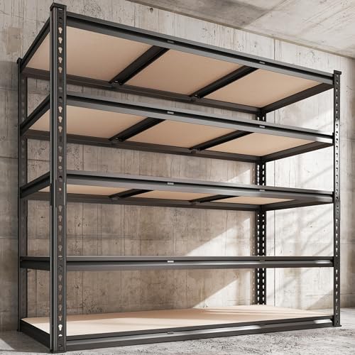REIBII 48" W Garage Shelving Heavy Duty, 3000LBS Storage Shelves, 5-Tier Adjustable Metal Shelving, Garage Shelves Sturdy Industrial Shelf, Easy Assemble, 72" H x 48" W x 18" D - size: 48" W x 72" H x 18" D