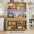 HIFIT 71" LED Kitchen Pantry Cabinet with Power Outlet, Large Kitchen Hutch Storage Cabinet with Arched Door & Shelves & 2 Drawers, Tall Modern Coffee Bar w/Hutch for Home Dining Living Room, Natural - color: Natural