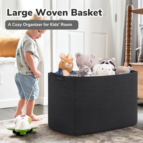 Goodpick Large Woven Storage Basket, 105L Extra Large Blanket Basket for Living Room, Bedroom, Rectangle Cotton Rope Organizer for Toy Storage, 25”x16”x16”, Black - color: Black, size: XX-Large(25"L x 16"W x 16"H)