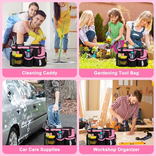 14 inch Large Cleaning Supplies Organizer, Pink Tool Bag with Handle & Adjustable Shoulder Straps, Cleaning Bags for Housekeepers, Cleaners, Cleaning Supply Caddy - color: Pink