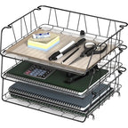 Simple Houseware Stackable Wide Entry Desk File Document Letter Tray with Liner, Wire Grid, 3 Packs, Black - color: Black, size: Wide Entry