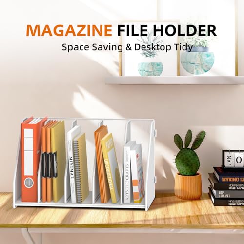 SUPEASY Binder Organizer, Magazine File Holder with 5 Vertical Compartments Rack, Metal Desk File Organizer & Binder Holders, Magazine Organizers for Office Desktop, Home, School,Classroom (White) - color: White, size: 5Rack