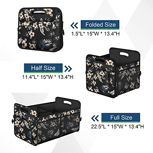 Femuar Car Trunk Organizer,Car Storage Organizer with 72L Large Capacity Waterproof Collapsible and 11 Pockets,Trunk Organizer for Car Suv/Jeep/Sedan, Large Size, Hibiscus flowers - color: Hibiscus flowers, size: Large