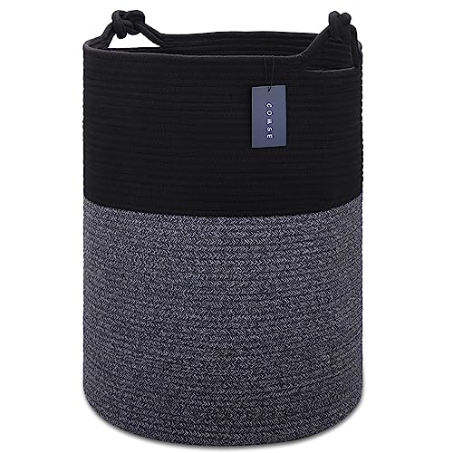COMSE Extra Large Blanket Basket, Tall Woven Storage Basket, Nursery Hamper, 15.7”x 21.7”, Cotton Rope Laundry Hamper for Toys Clothes Towels, Black - color: Black
