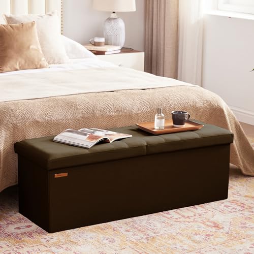 HAUSFRAU Storage Ottoman Bench with Flipping Lid, 43.3 Inches Storage Chest Footsrest, Folding Foot Stool for Entryway, Living Room, Bedroom, Linen Espresso Brown - color: Espresso, size: 15"D x 43.5"W x 15"H