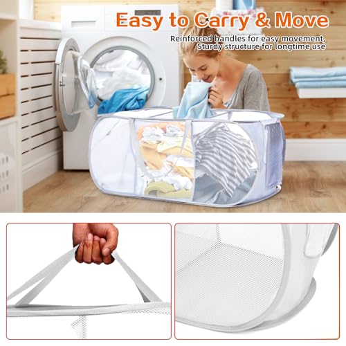 Durable Collapsible Foldable Mesh Pop Up Laundry Basket, 3 Compartments Easy to Carry & Sort Clothes Hampers for Home, Dorm, Travel White - color: White, size: 3 Compartments