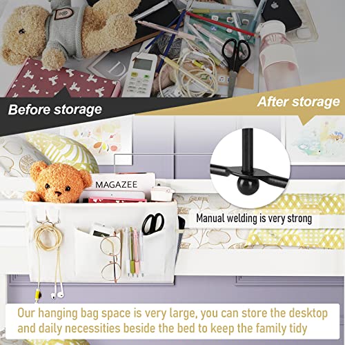 Bedside Caddy Bedside Organizer Hanging Storage Bag for Bunk College Dorm Bed and Hospital Beds with Magazine Water Bottle Phone Holder (White) - color: White