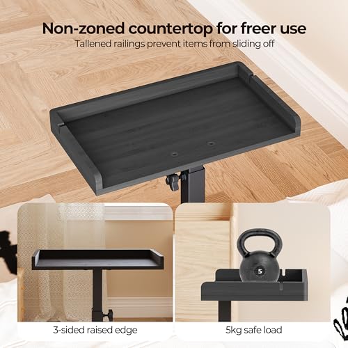 Wealone Adjustable Bedside Shelf for Bed, College Dorm Room Essentials, Bamboo Bed Side Tray Table with Sturdy Metal Pole, Clip On Nightstand Organizer for College, Apartment, Bunk Beds - color: Black