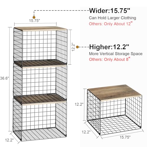 Widened & Heightened Closet Organizers And Storage Shelves With Top Board, Set of 3 Stackable Closet Shelf Organizer Storage Bin Basket For Clothes Sweaters,Space-saving, Sturdy,Wider Higher Size - color: Black, size: 3 Pack