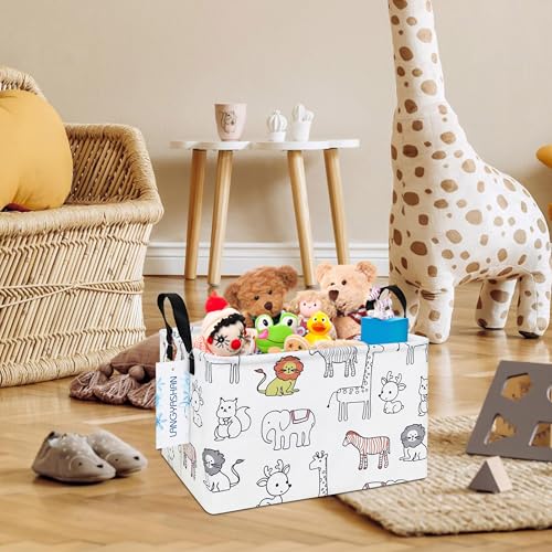 LANGYASHAN Rectangular Storage Bin Collapse Canvas Fabric Cartoon Storage Basket with Handles for Organizing Home Kitchen Boys and Girls Toys Office Closet Shelf Baskets (Rec Simplified Zoo) - color: Rec Simplified Zoo