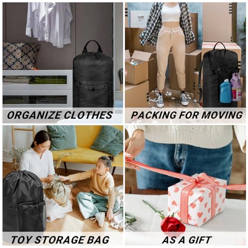 Laundry Bag with Shoulder Straps and Mesh Pocket Laundry Backpack Large Portable Laundry Hamper for College Travel, Laundromat, Apartment (Black) - color: Black