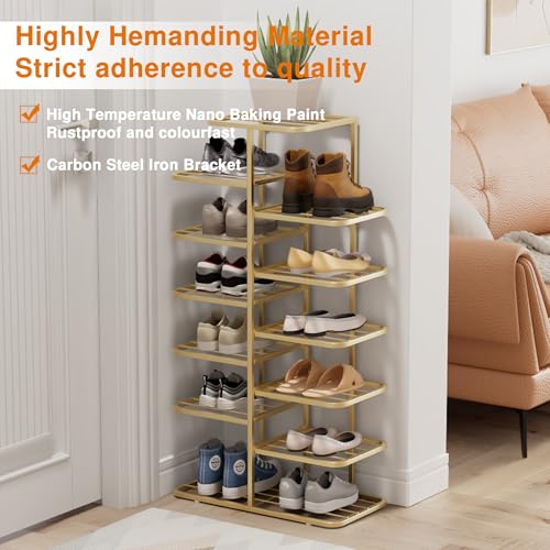 Simcat Shoe Rack Sturdy Metal Shoe Rack Organizer for Closet Entryway Garage Vertical Narrow Shoe Rack Shoe Stand Shoe Shelf (4 Tiers - Champagne Gold) - style: 4 Tiers Champagne Gold