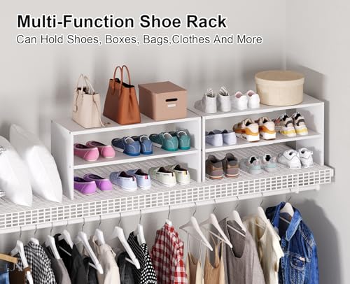 2 Pack White Shoe Rack for Closet, 2-Tier Expandable Small Shoe Shelf, Stackable Iron Wood Combination Shoe Organizer Racks Shelves for Closets, Entryway, Hallway, Garage, Holds 12-24 Pairs - color: White, size: 2 Pack (2 Tier)