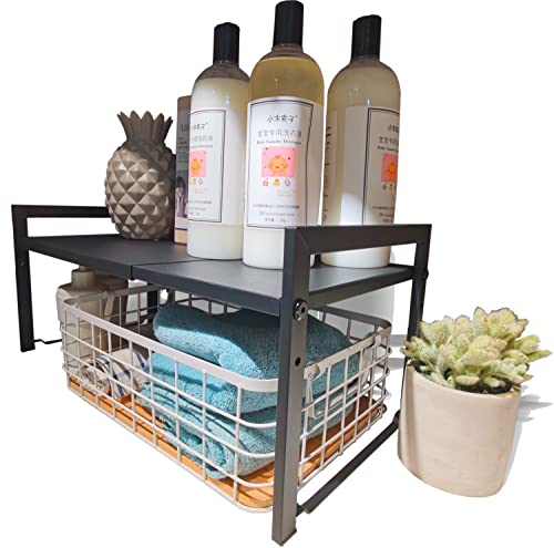Expandable Cabinet Shelf Organizer 16-26" L Stackable Kitchen Counter Shelf Sink Rack Countertop Storage Black (Wide 10.6”D) - color: Black, size: 10.6"D (wide) - 1 Pack