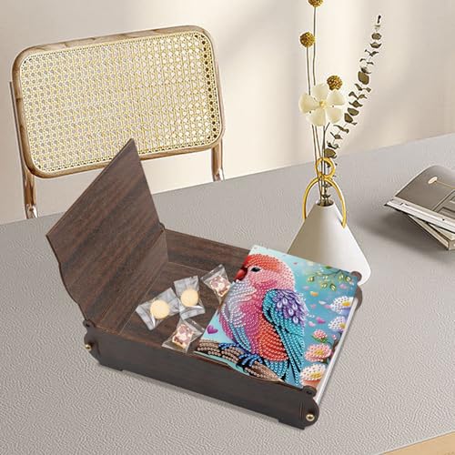 antor DIY Diamond Painting Wooden Storage Box, Parrots Special Shaped Rhinestone Art Flip Cover Organizer, Handmade Desktop Diamond Art Storage Box Decorations Gift for Adults - color: Parrot