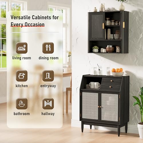 INNOD Bathroom Wall Cabinet, Wall-Mounted Medicine Cabinet with Adjustable Wood Shelf & Doors, Floating Bathroom Cabinet Over Toilet for Laundry Room & Kitchen & Living Room (Black) - color: Black