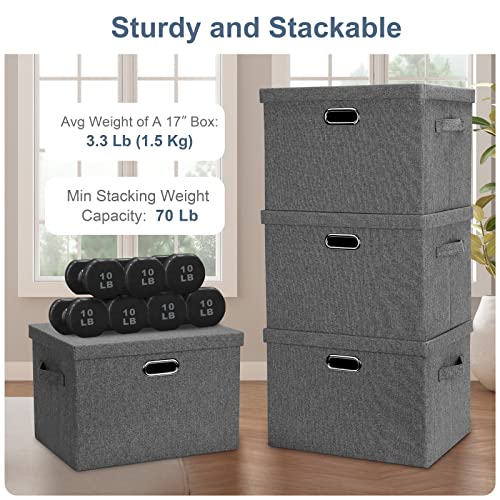 Graciadeco Large 17" 36 Quart Collapsible Stackable Storage Bins with Lids, 1 Pack Grey Foldable Fabric Closet Storage Boxes with Lids, 4 Handles Heavy-duty Linen Cube Baskets for Bedroom - color: Gray1, size: Large -1 Pack
